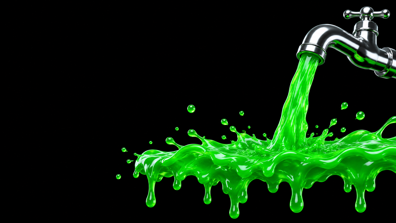 Faucet pouring green liquidity